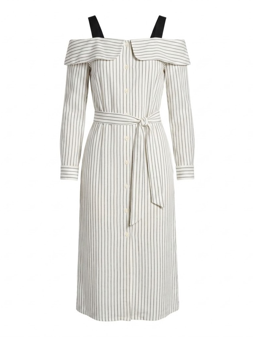 Tibi cold shoulder pin stripe elegant midi